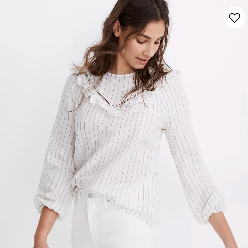 Madewell | Ruffle-Yoke Prairie Top in Pinstripe | Size XXS
